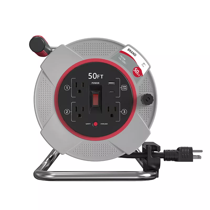 3 utsalgssteder USB2.4a plast ledning Reel 50ft med overbelastningsbeskyttelse 3 utsalgssteder USB2.4a plast ledning Reel 50ft med overbelastningsbeskyttelse